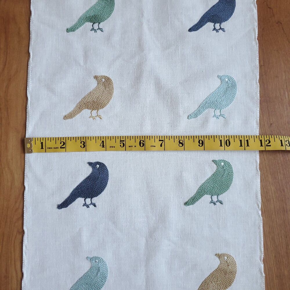 Regal Fabrics Sample 27 x 11.5 Table Runner Cream Embroidered Birds Beachy - Picture 6 of 6